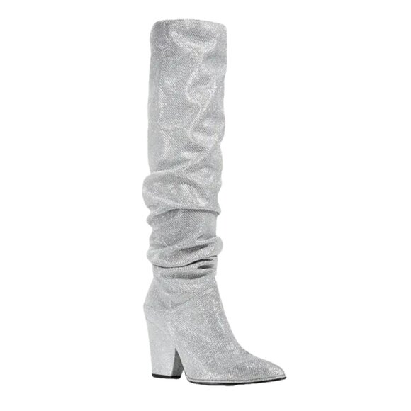 Stuart Weitzman Smashing Silver Disco High Heel Boots 39.5 - Picture 2 of 4
